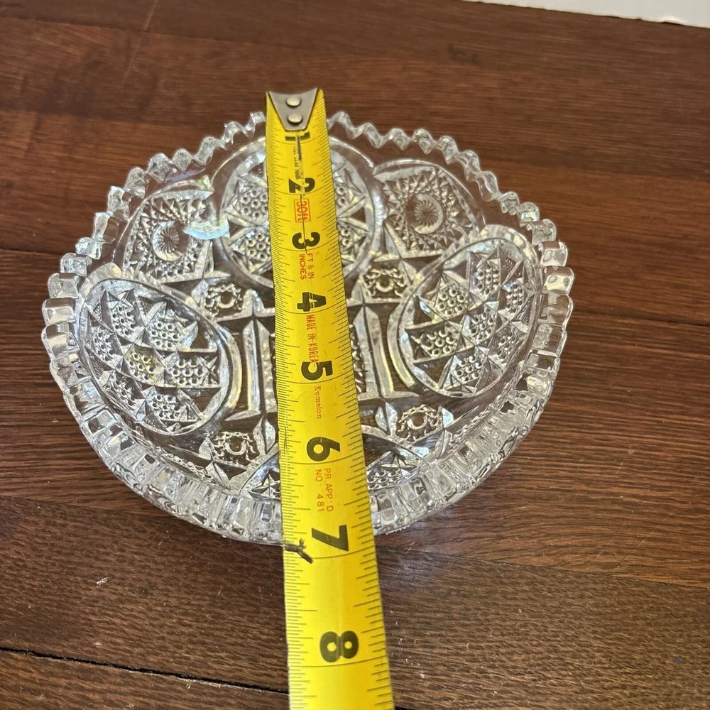 Vintage ABP Large Heavy Cut‎ Glass Bowl Starburst Pattern Sawtooth Rim 7